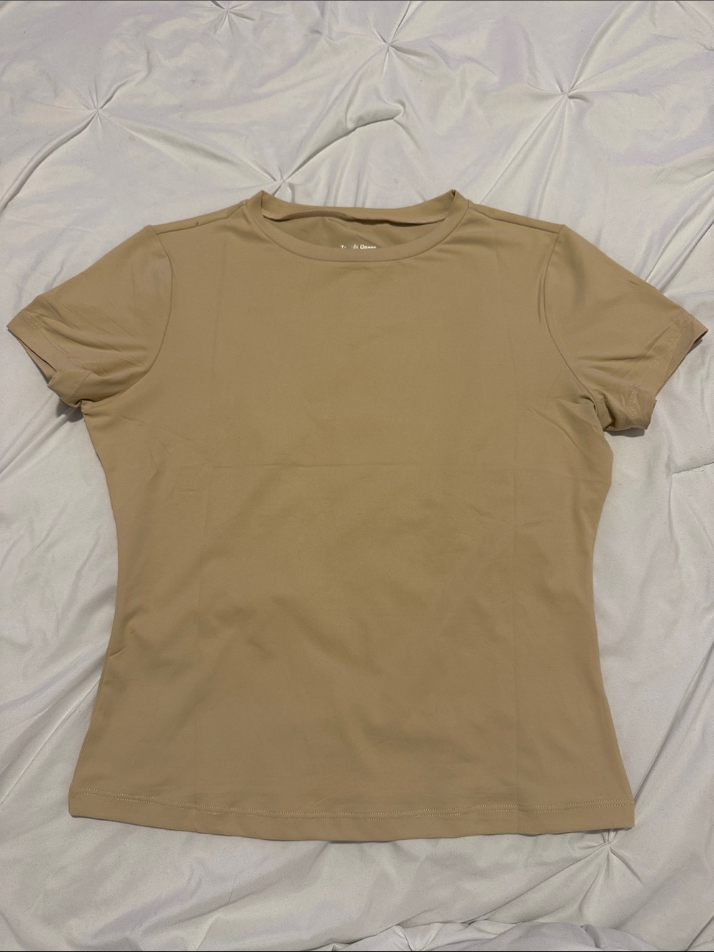 Essential Short-Sleeve Crewneck Top in Tan